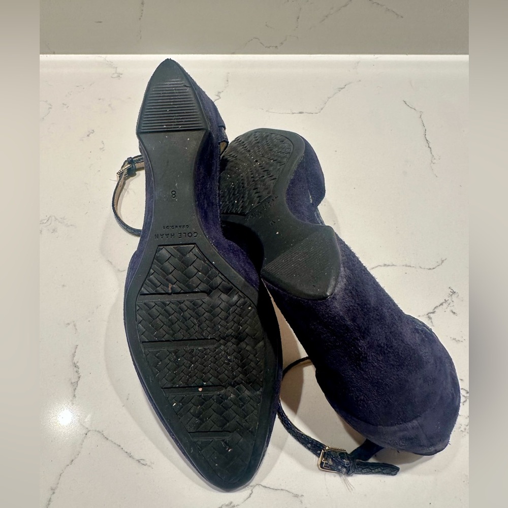 Cole Haan Navy Blue Suede Ankle-Strap Wedge Heels- size 8 - Picture 6 of 6